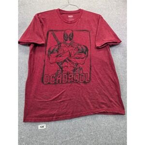 Marvel Deadpool Mens Graphic T-Shirt Red Heather Short Sleeve Crew Neck Large
